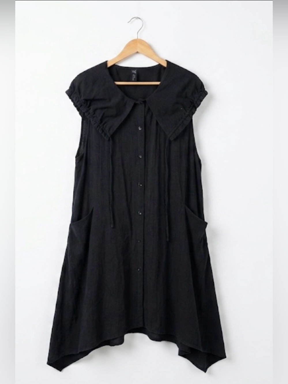 Focus Casual Life XL Black Tunic Dress Cape Collar Asymmetrical Lagenlook